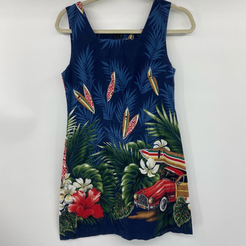 Vintage Hawaiian Surfboard Print Homemade Dress - S